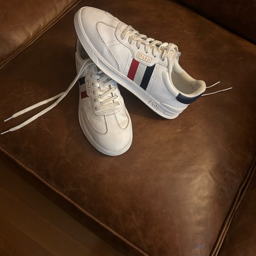 Polo by Ralph Lauren White Sneakers with Red and Blue Stripes